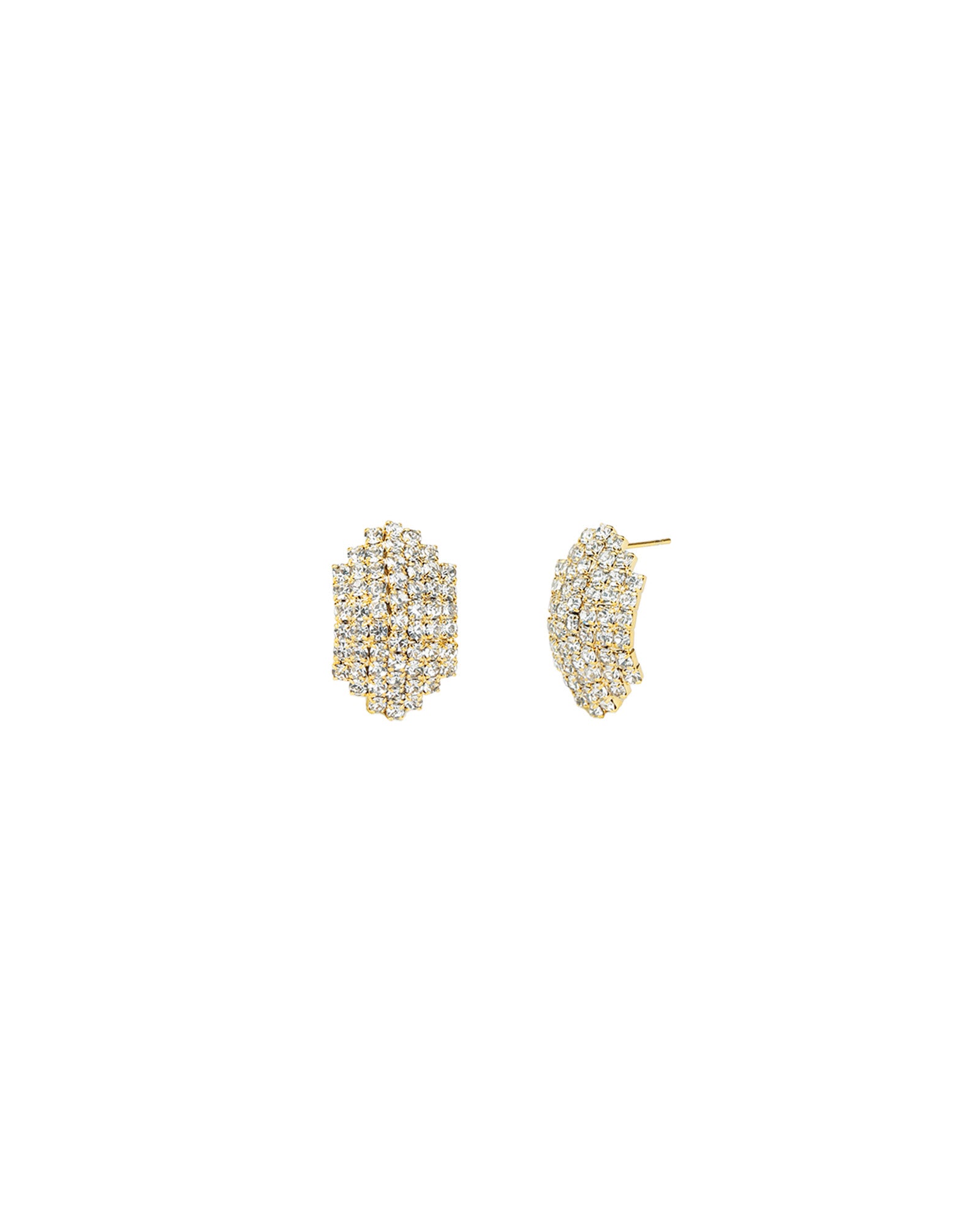 Weekend Ritual-Pavé Oval Studs-Earrings-Gold Plated, White Crystal-Blue Ruby Jewellery-Vancouver Canada
