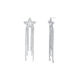 Star CZ Tassel Earrings Silver Plated, White Crystal, Cubic Zirconia