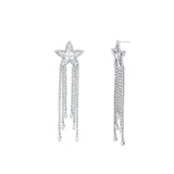 Star CZ Tassel Earrings Silver Plated, White Crystal, Cubic Zirconia