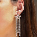 Star CZ Tassel Earrings Gold Plated, White Crystal, Cubic Zirconia