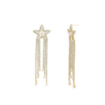 Star CZ Tassel Earrings Gold Plated, White Crystal, Cubic Zirconia