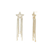 Star CZ Tassel Earrings Gold Plated, White Crystal, Cubic Zirconia