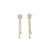Flower 2 Row Crystal Drop Earrings Gold Plated, White Crystal