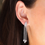 3 Strand Crystal Drop Earrings Silver Plated, White Crystal
