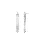 3 Strand Crystal Drop Earrings Silver Plated, White Crystal