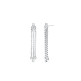 3 Strand Crystal Drop Earrings Silver Plated, White Crystal
