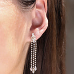 3 Strand Crystal Drop Earrings Gold Plated, White Crystal