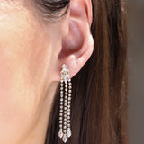 3 Strand Crystal Drop Earrings Gold Plated, White Crystal