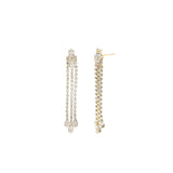 3 Strand Crystal Drop Earrings Gold Plated, White Crystal