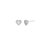 Baguette CZ Heart Studs Silver Plated, Cubic Zirconia