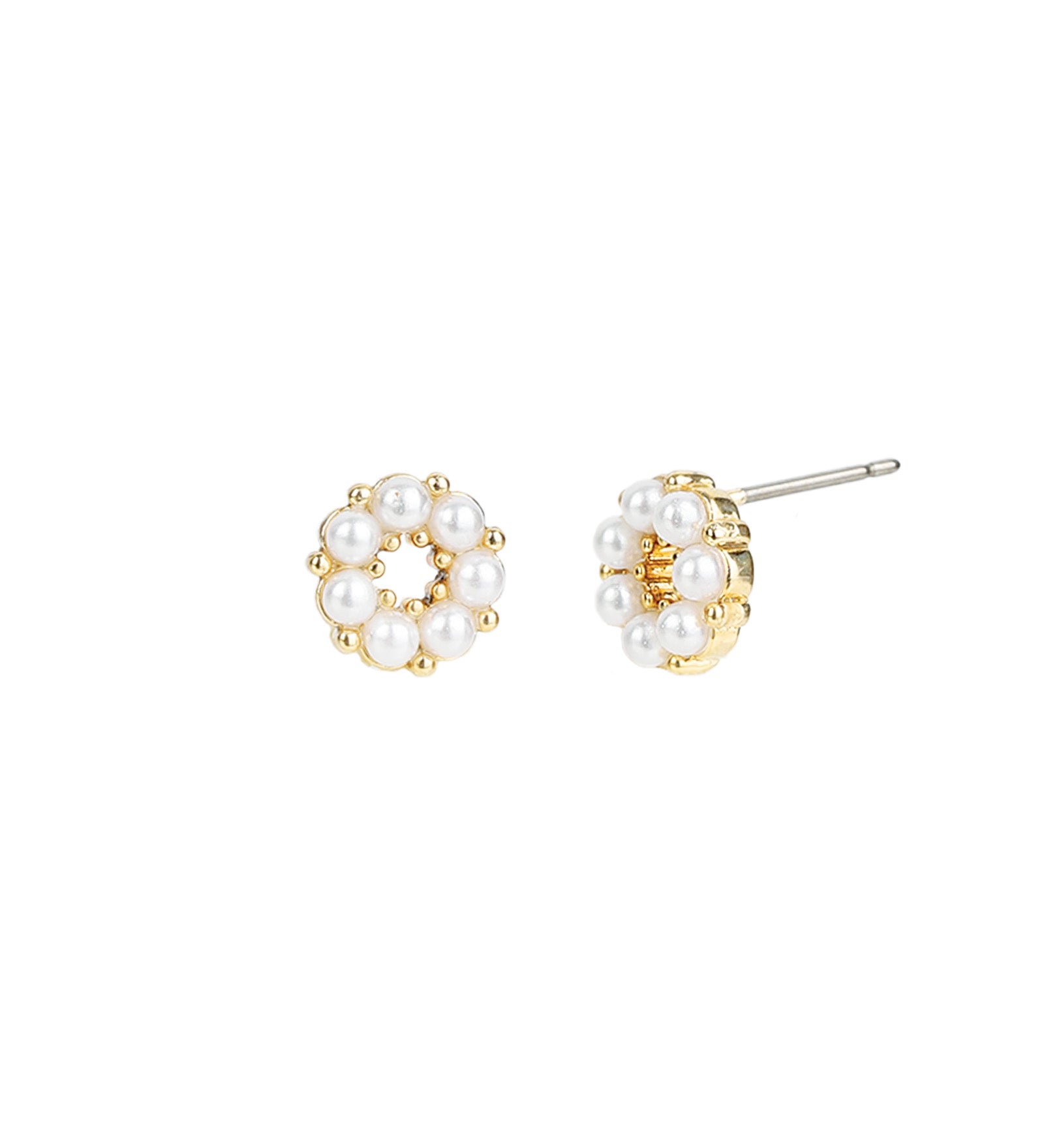 Weekend Ritual-Circle Pearl Studs-Earrings-Gold Plated, White Pearl-Blue Ruby Jewellery-Vancouver Canada