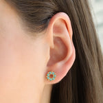 Circle Crystal Studs Gold Plated, Turquoise Crystal