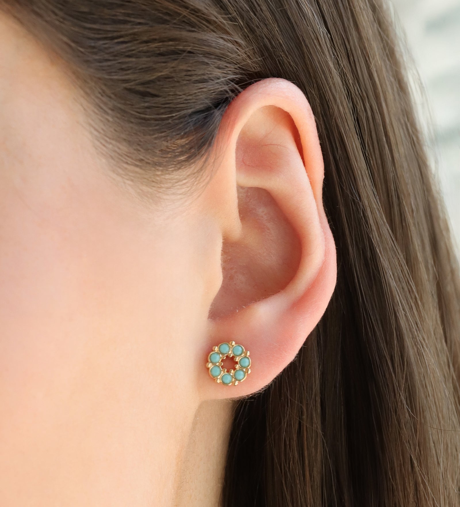 Circle Crystal Studs Gold Plated, Turquoise Crystal