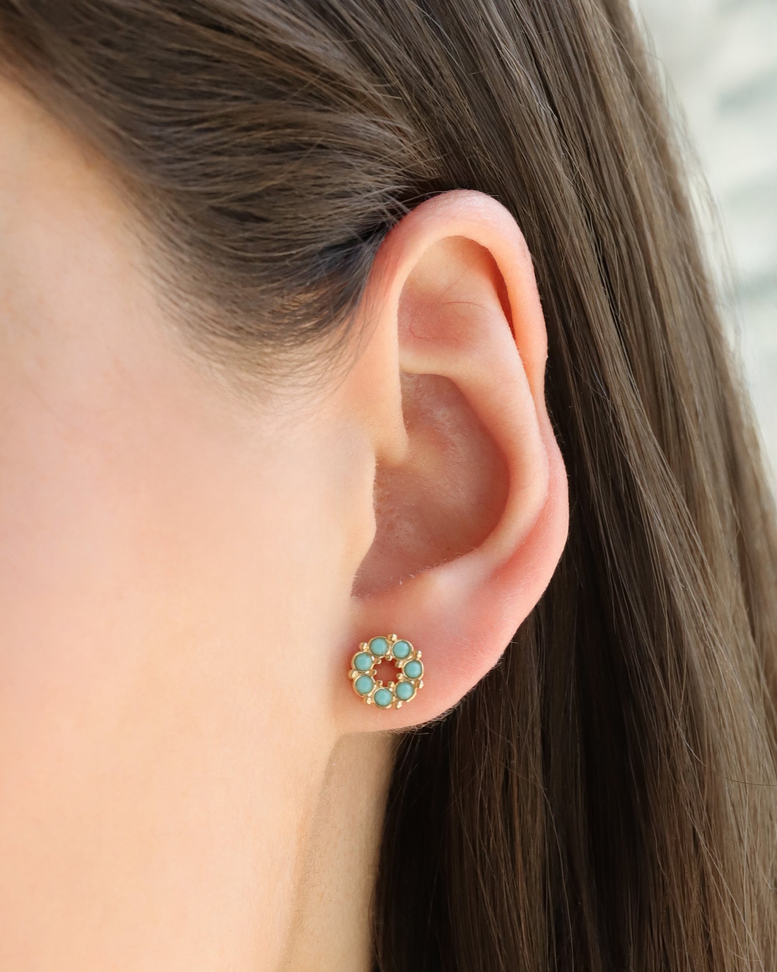 Circle Crystal Studs Gold Plated, Turquoise Crystal