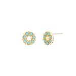 Circle Crystal Studs Gold Plated, Turquoise Crystal