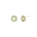 Circle Crystal Studs Gold Plated, Turquoise Crystal