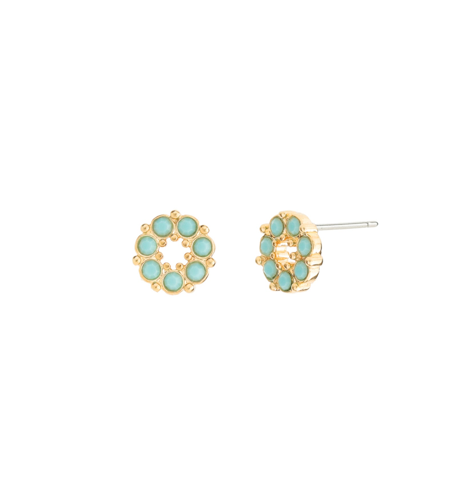 Circle Crystal Studs Gold Plated, Turquoise Crystal
