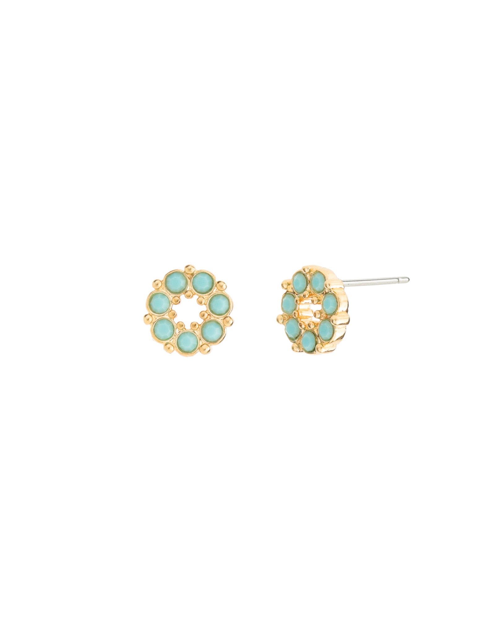 Circle Crystal Studs Gold Plated, Turquoise Crystal