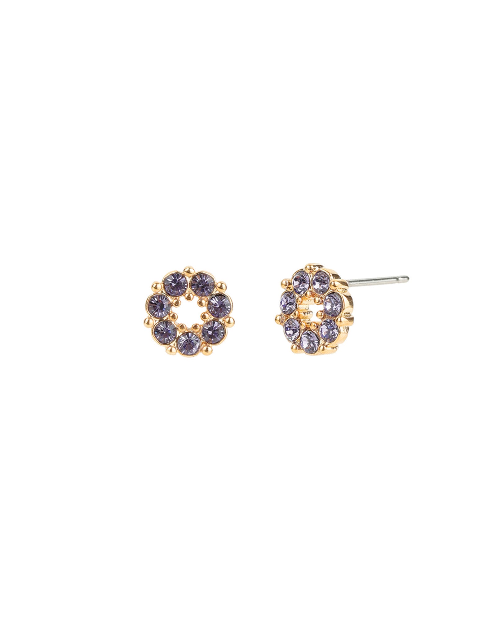 Circle Crystal Studs Gold Plated, Tanzanite Crystal