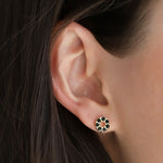 Circle Crystal Studs Gold Plated, Jet Crystal