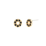 Circle Crystal Studs Gold Plated, Jet Crystal