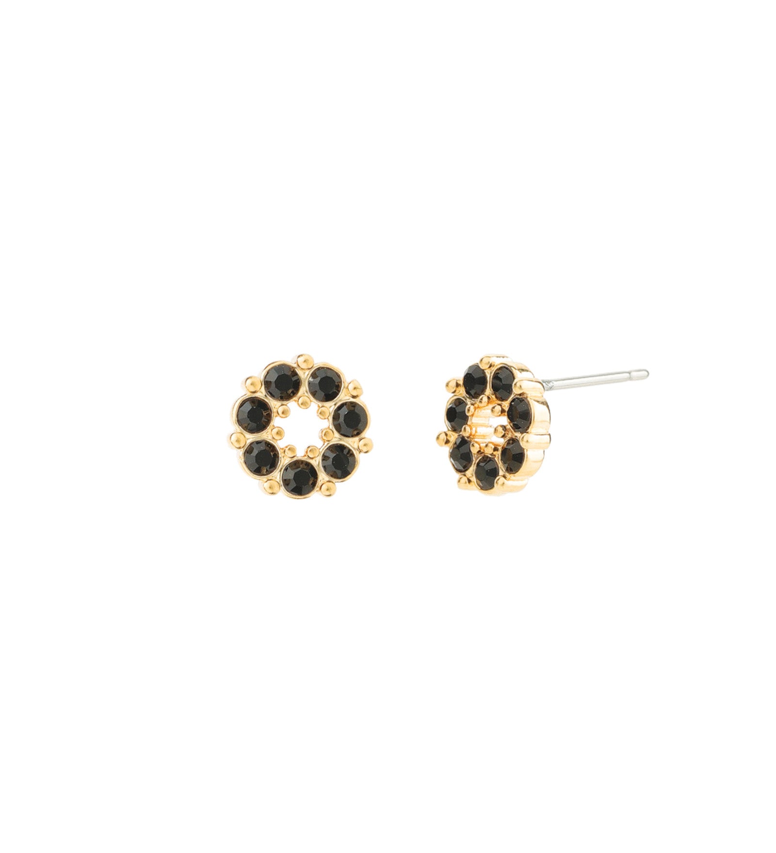 Circle Crystal Studs Gold Plated, Jet Crystal