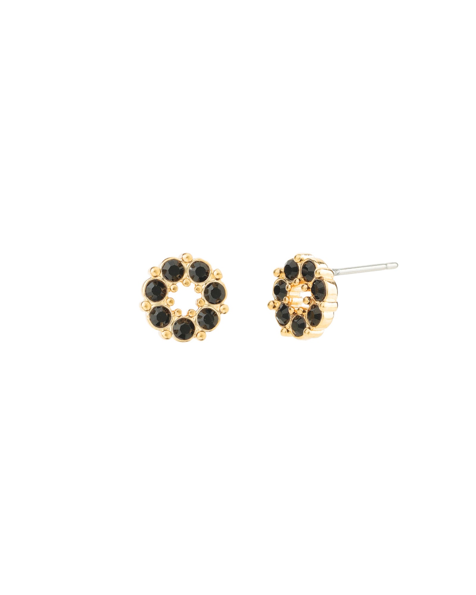 Circle Crystal Studs Gold Plated, Jet Crystal