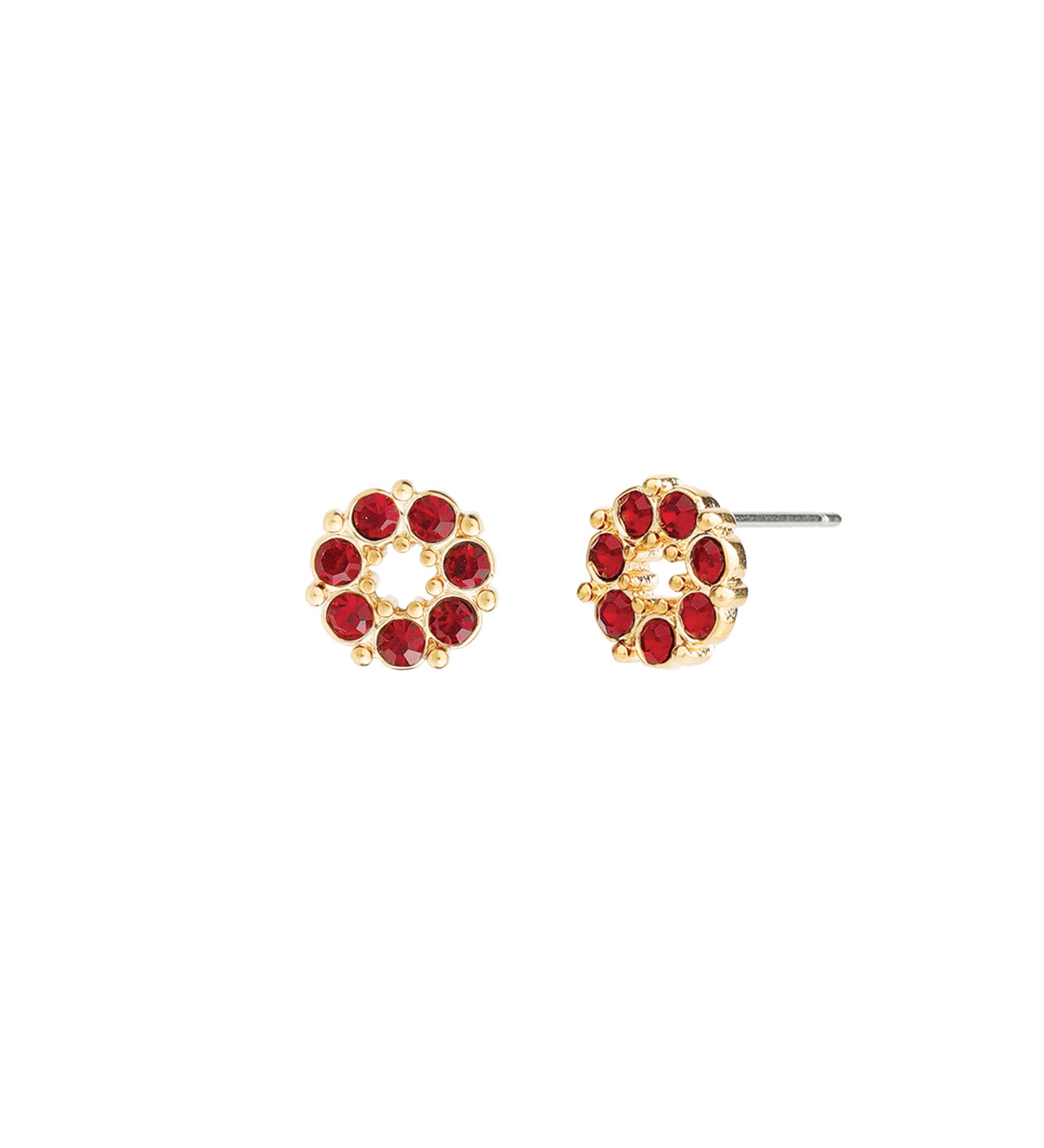 Circle Crystal Studs Gold Plated, Siam Crystal