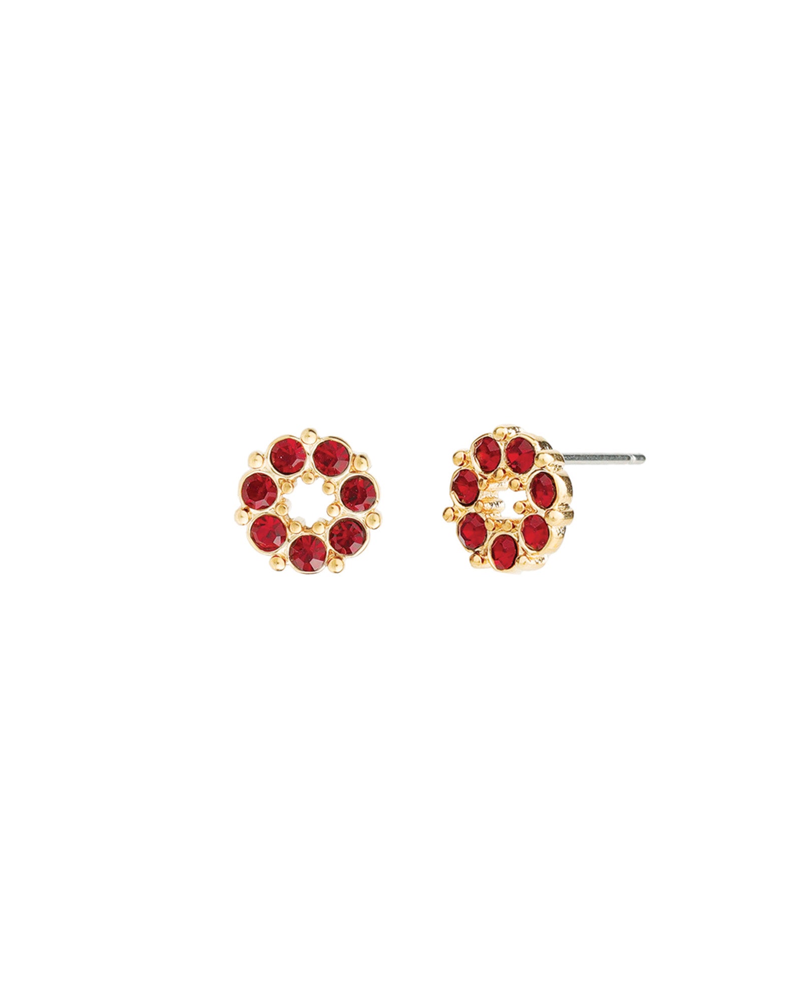 Circle Crystal Studs Gold Plated, Siam Crystal