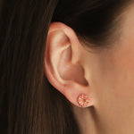 Circle Crystal Studs Gold Plated, Padparadscha Crystal