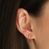 Circle Crystal Studs Gold Plated, Padparadscha Crystal