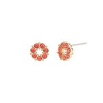 Circle Crystal Studs Gold Plated, Padparadscha Crystal