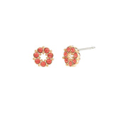 Circle Crystal Studs Gold Plated, Padparadscha Crystal