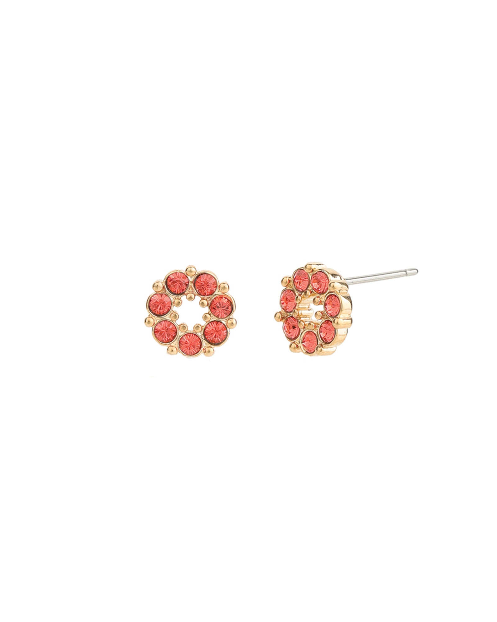 Circle Crystal Studs Gold Plated, Padparadscha Crystal