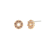 Circle Crystal Studs Gold Plated, Light Peach  Crystal