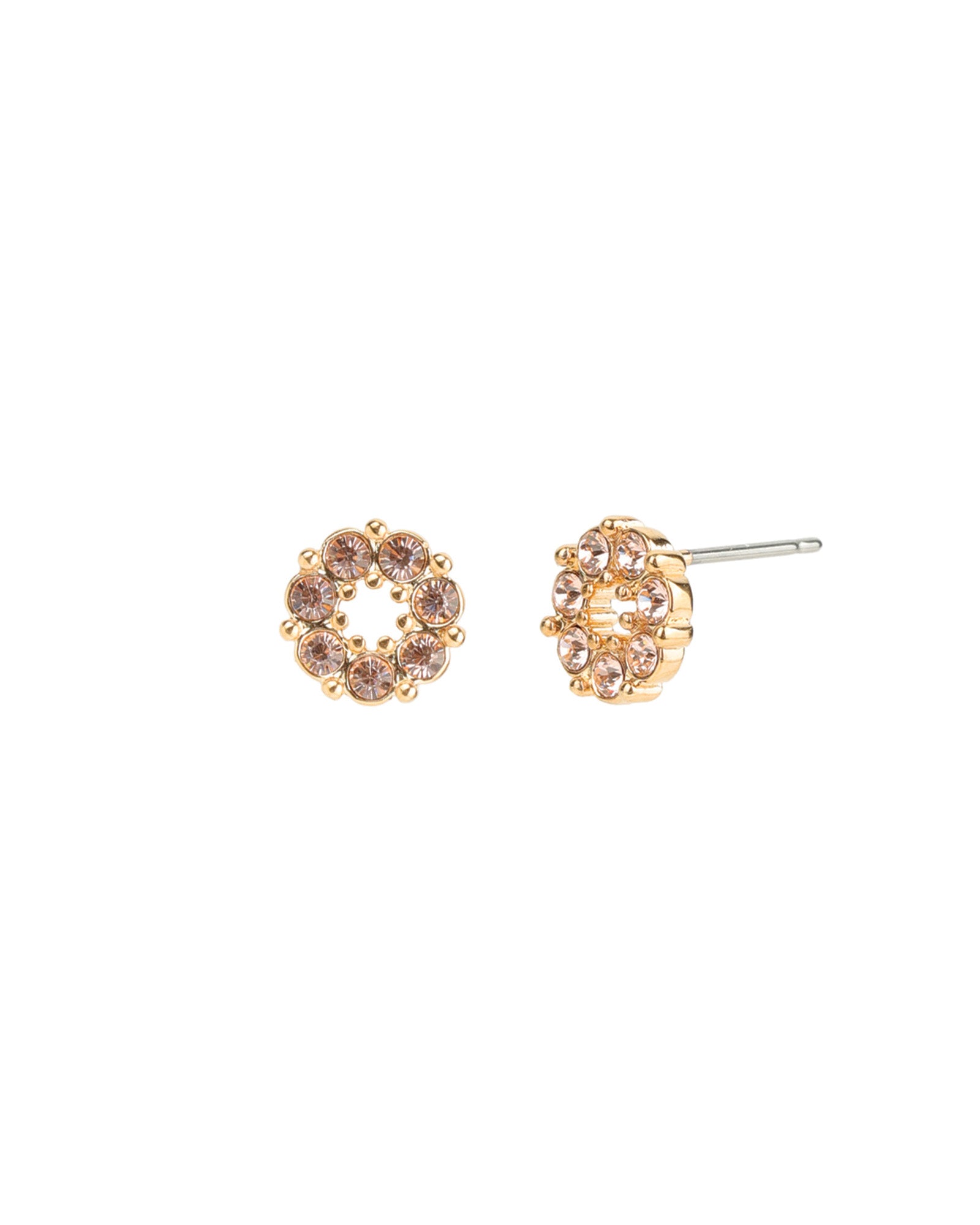 Circle Crystal Studs Gold Plated, Light Peach  Crystal