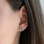 Circle Crystal Studs Gold Plated, Aquamarine Crystal