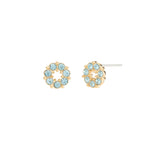 Circle Crystal Studs Gold Plated, Aquamarine Crystal
