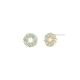Circle Crystal Studs Gold Plated, Aquamarine Crystal