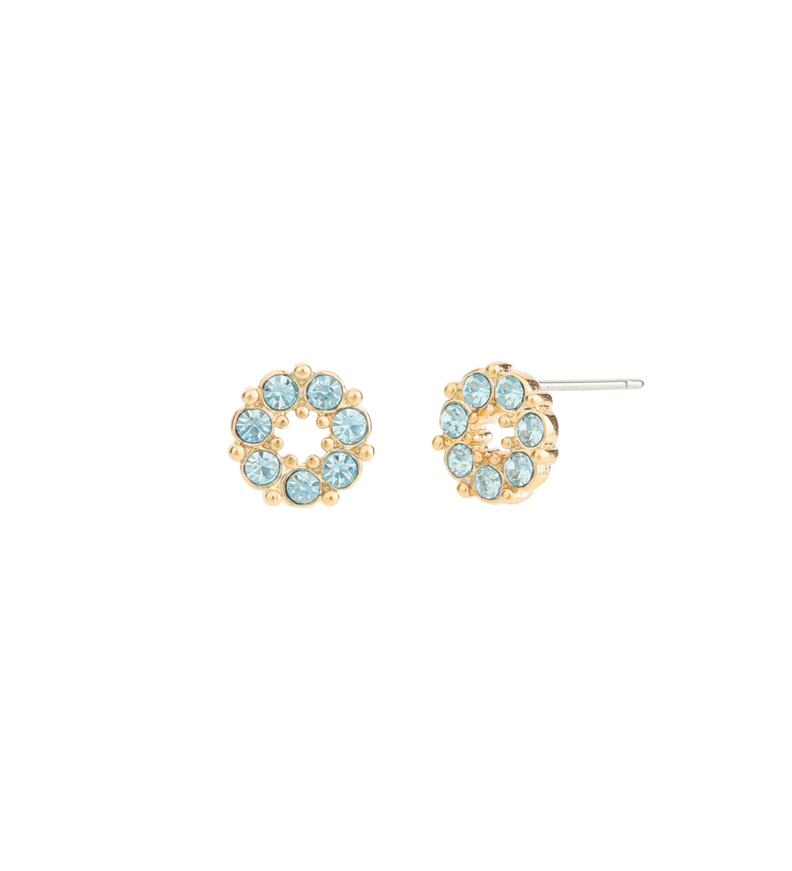 Circle Crystal Studs Gold Plated, Aquamarine Crystal