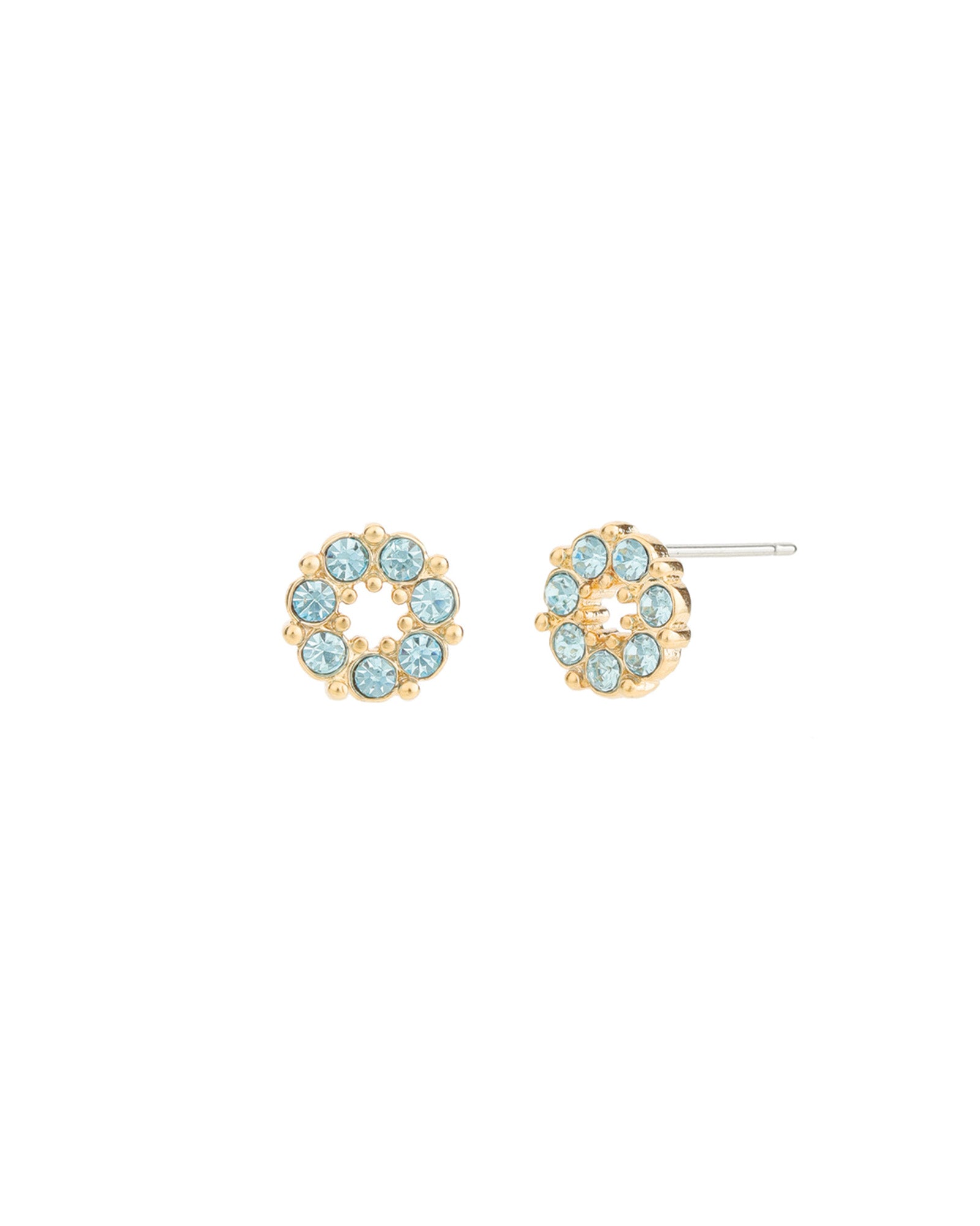 Circle Crystal Studs Gold Plated, Aquamarine Crystal