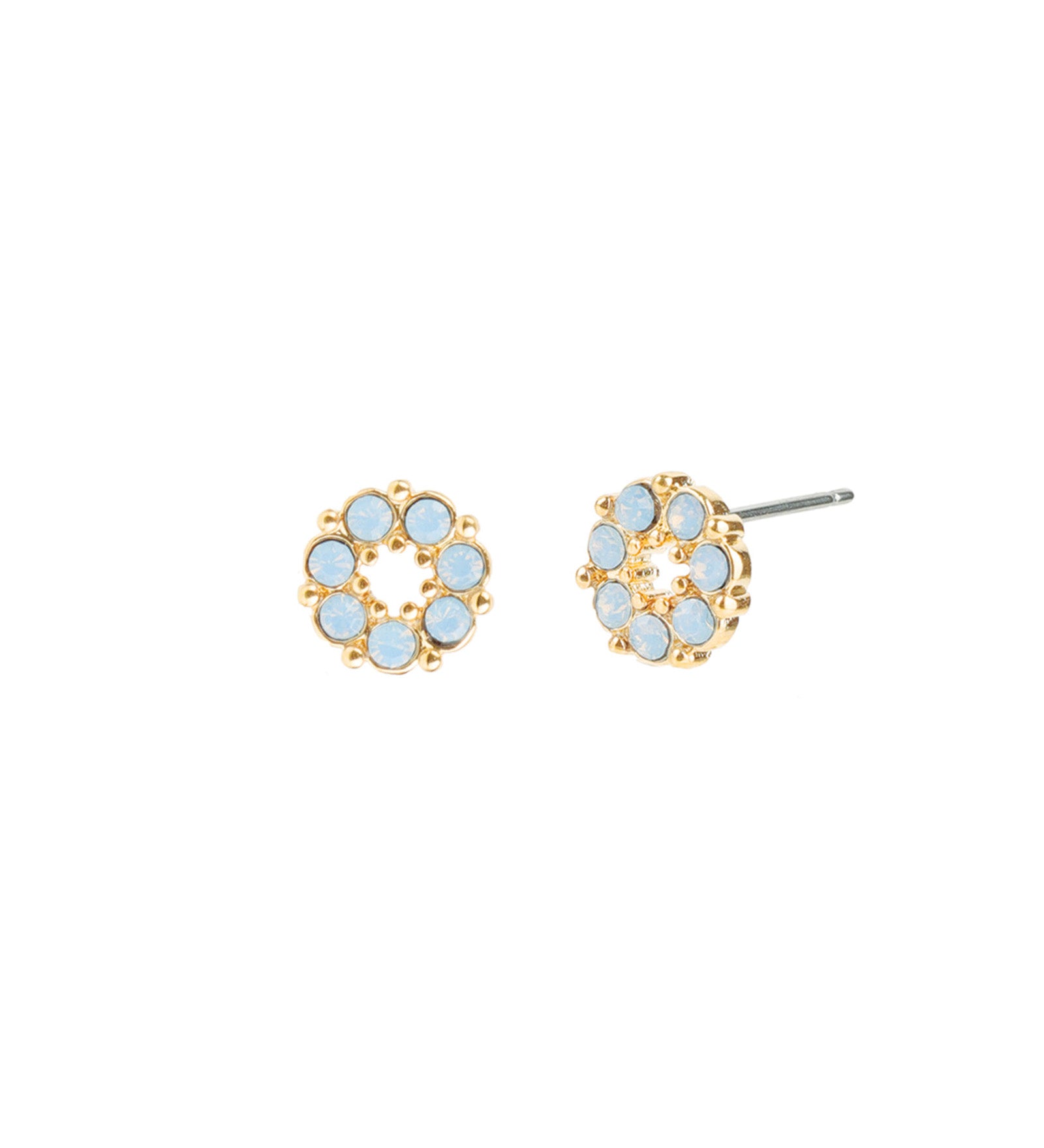 Circle Crystal Studs Gold Plated, Blue Opal Crystal