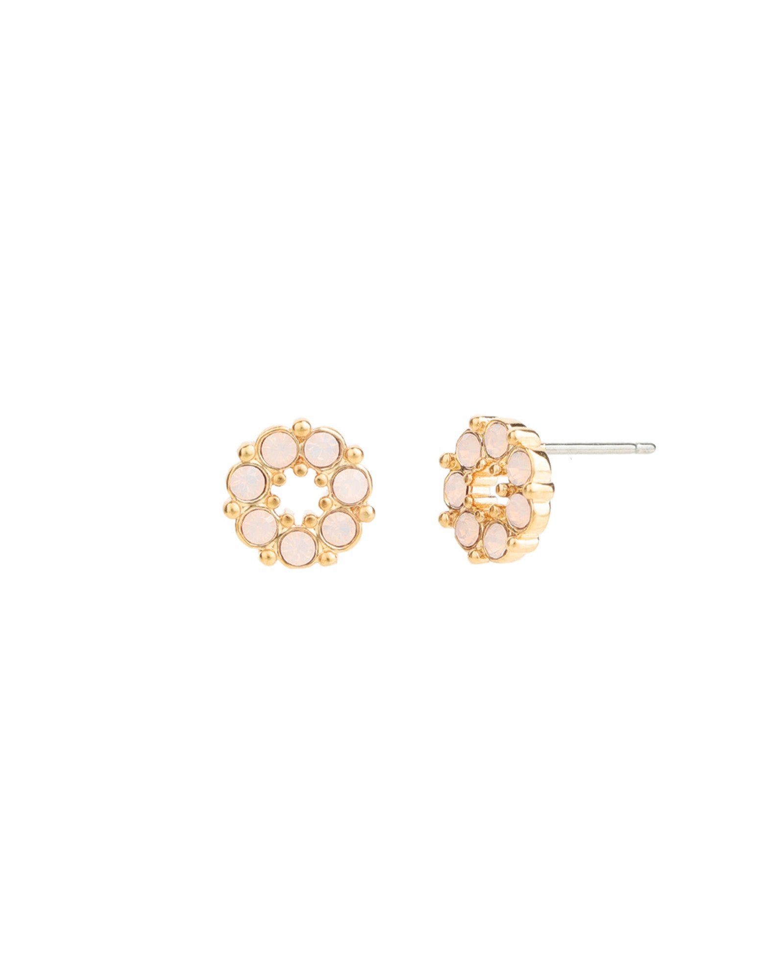 Circle Crystal Studs Gold Plated, Rose Water Opal Crystal