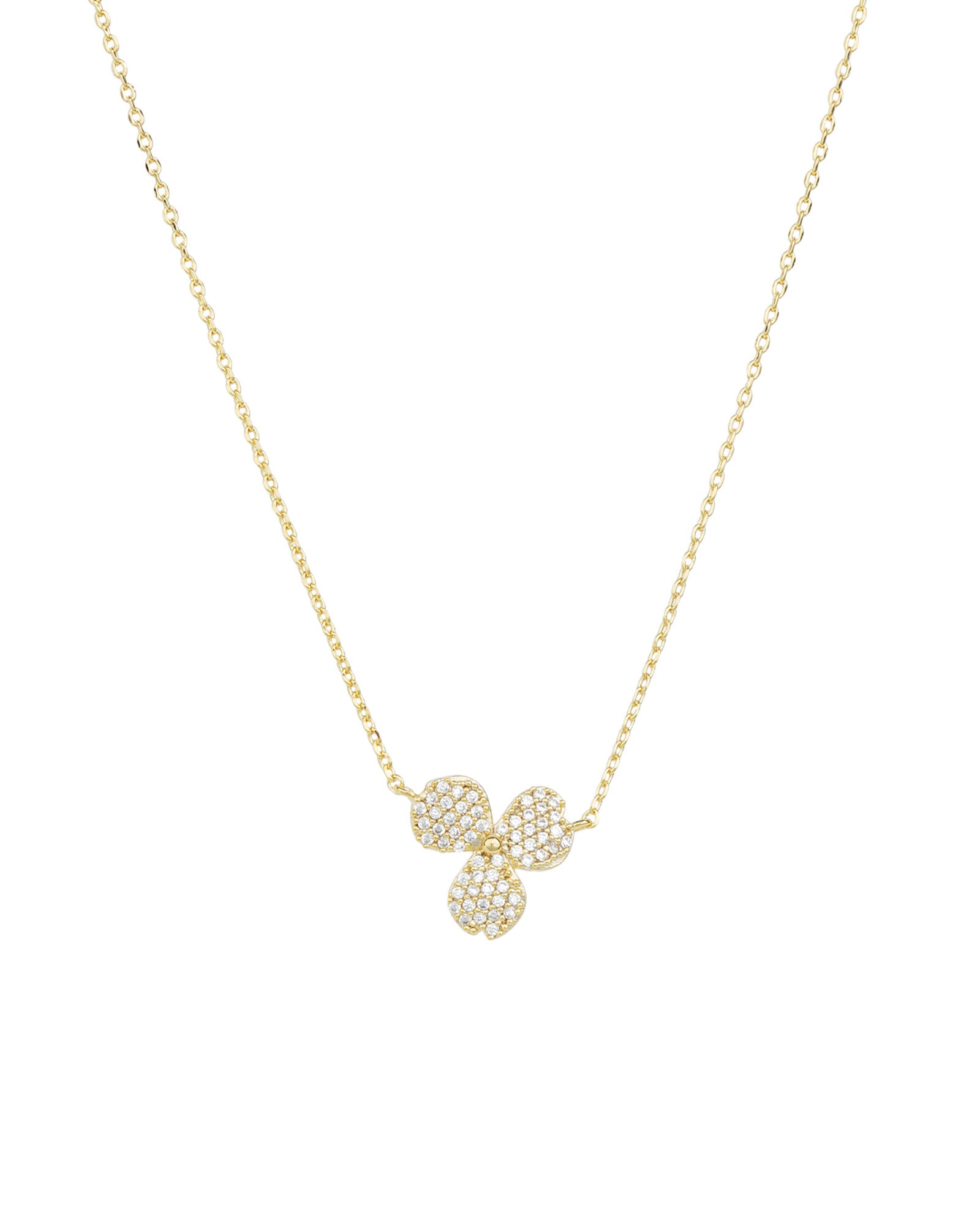 3 Petal Pavé Necklace Gold Plated, White Crystal