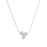 3 Petal Pavé Necklace Silver Plated, White Crystal