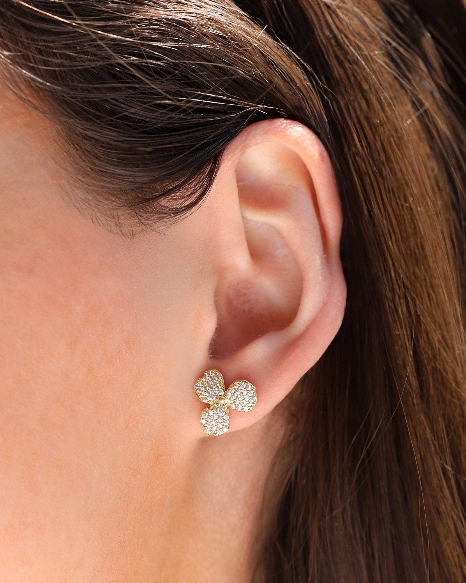 Weekend Ritual-3 Petal Pavé Studs-Earrings-Blue Ruby Jewellery-Vancouver Canada