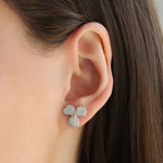 3 Petal Pavé  Studs Silver Plated, White Crystal