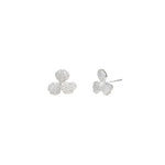3 Petal Pavé  Studs Silver Plated, White Crystal