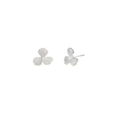 3 Petal Pavé  Studs Silver Plated, White Crystal
