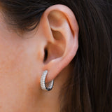 3 Row Oval Double Vision Huggies Silver Plated, Cubic Zirconia